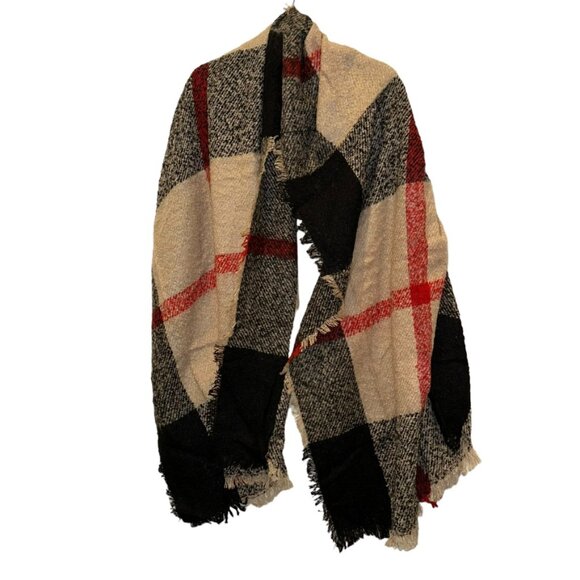 Khaki red black thick cozy lightweight burrberry plaid shawl scarf - Picture 1 of 3